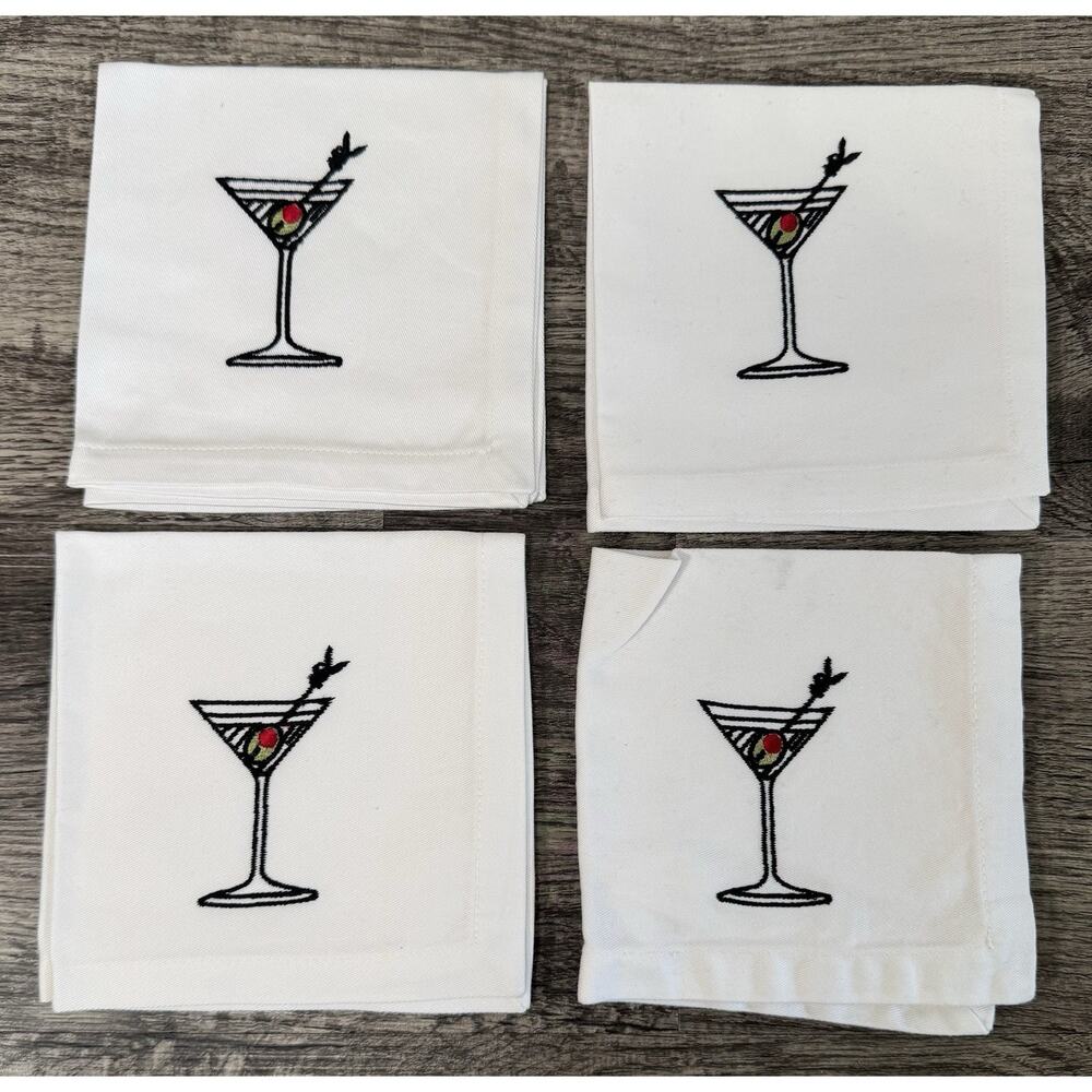 Vintage Set of Four Playboy Martini Fabric Napkins 11x11 MCM Retro Barware